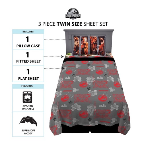 Jurassic World Kids Twin Sheet Set,New - Picture 6 of 10